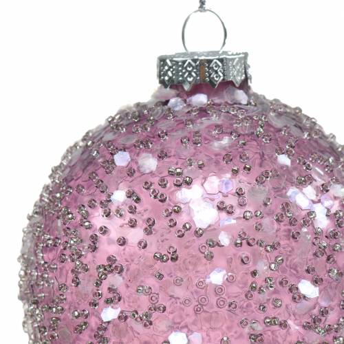Floristik24 Christbaumschmuck Glaskugel Lila Pailletten Ø8cm 4St