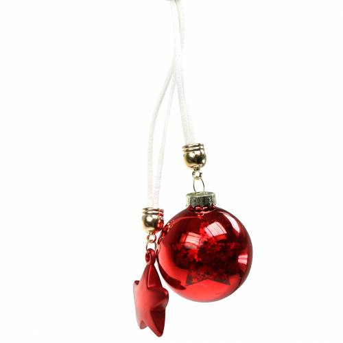 Floristik24 Christbaumschmuck Glaskugel mit Stern Rot 5cm