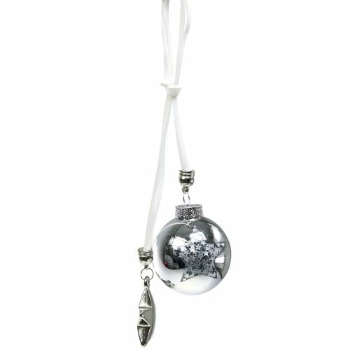Floristik24 Christbaumschmuck Glaskugel mit Stern Silber 5cm