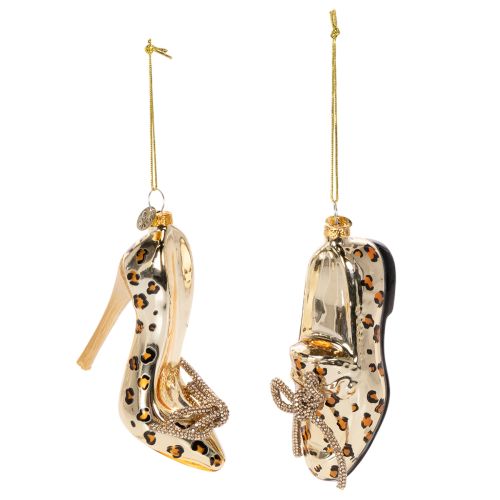 Glasschuh-Ornament Set mit Leopardenmuster 13cm Christbaumschmuck aus Glas