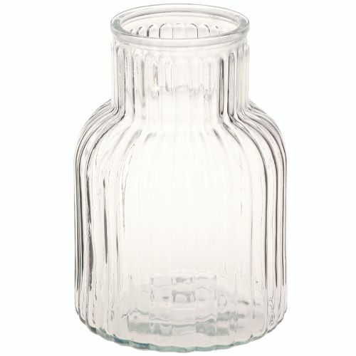 Floristik24 Glasvase Blumenvase Glas Rillen Retro Klar Ø13,5cm H20cm
