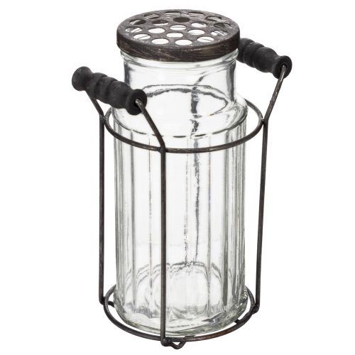Floristik24 Glasflasche im Metallkorb ideal für dekorative Akzente im Wohnzimmer 20cm
