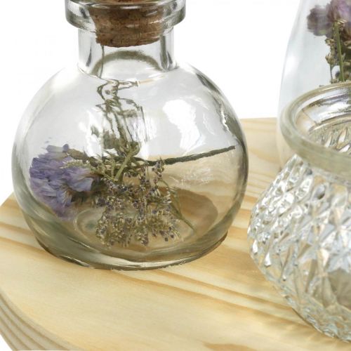 Floristik24 Vasenset auf Holztablett, Tischdeko mit Trockenblumen, Windlicht Naturfarben, Transparent Ø18cm