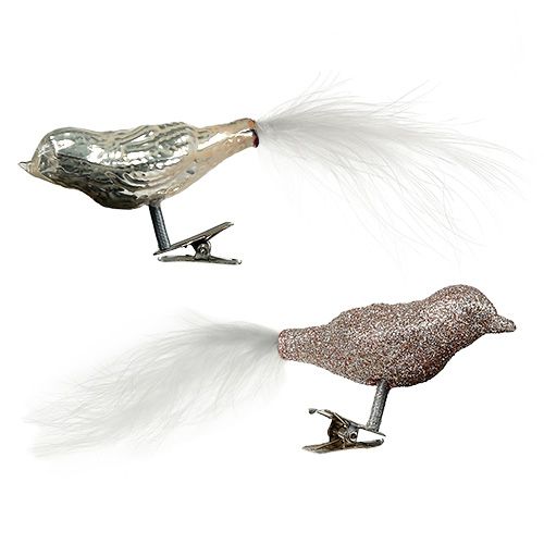 Glasvogel am Clip Creme 7,5cm 3St