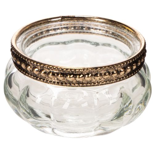 Teelichthalter aus klarem Glas mit silbernem Metallrand, rund, 6 × 3 cm, 4er-Set online kaufen | Floristik24.ch