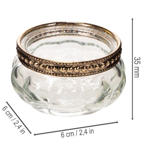 Teelichthalter aus klarem Glas mit silbernem Metallrand, rund, 6 × 3 cm, 4er-Set | Floristik24.ch