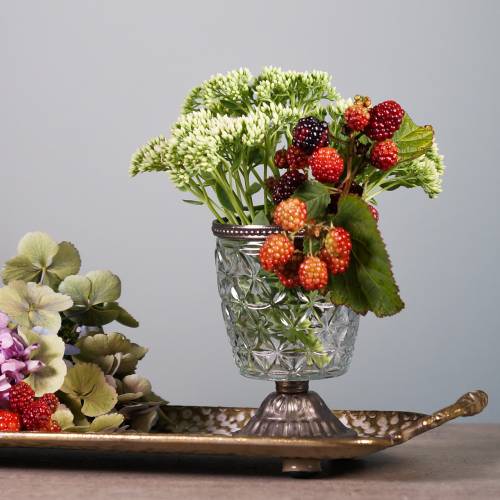 Floristik24 Glaswindlicht am Fuß Antik mit Metallrand Ø9cm H13,5cm