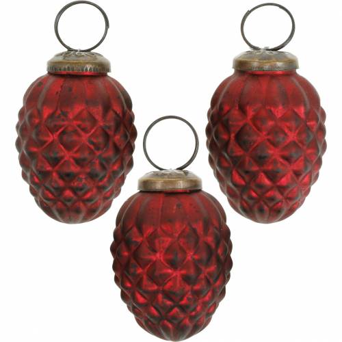 Baumschmuck Zapfen Rot Echtglas 6cm 3St