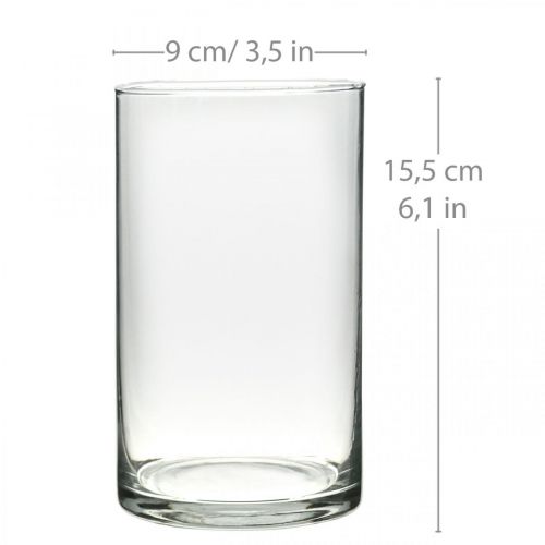Artikel Glasvase rund, Glaszylinder Klar Ø9cm H15,5cm