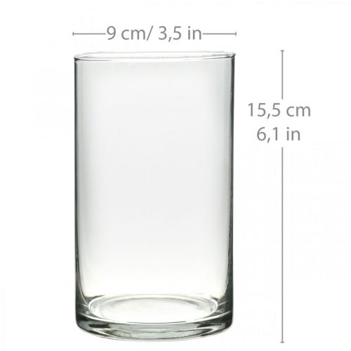 Floristik24 Glasvase rund, Glaszylinder Klar Ø9cm H15,5cm