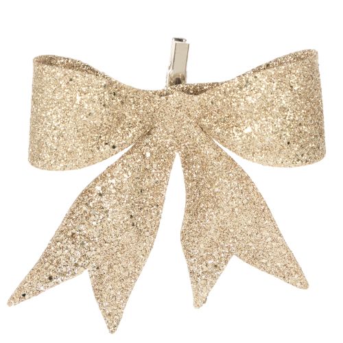Glitzerschleife Gold mit Clip 11 cm 4 Stück