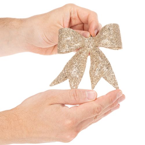Glitzerschleife Gold mit Clip 11 cm 4 Stück | Floristik24.ch