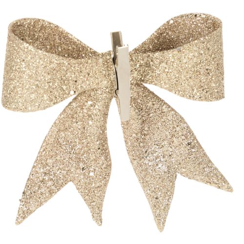 Glitzerschleife Gold mit Clip 11 cm 4 Stück | Floristik24.ch