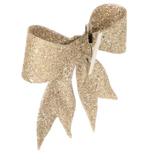 Glitzerschleife Gold mit Clip 11 cm 4 Stück | Floristik24.ch