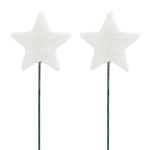 Floristik24 Glitterstern am Draht Weiß 4cm L22cm 60St