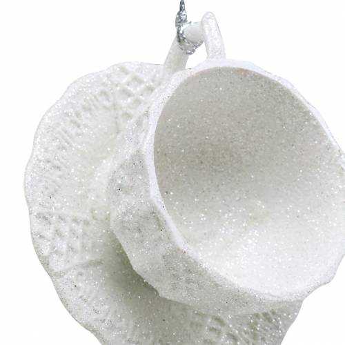 Floristik24 Christbaumschmuck Tasse Weiß Glitzer 8cm 12St