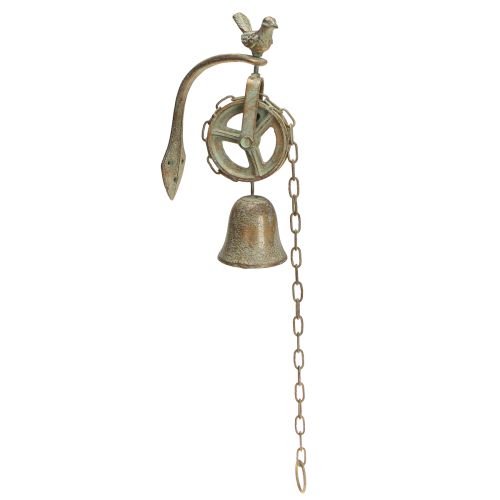 Artikel Glocke aus Metall Wanddeko mit Halterung Antik Patina H58cm