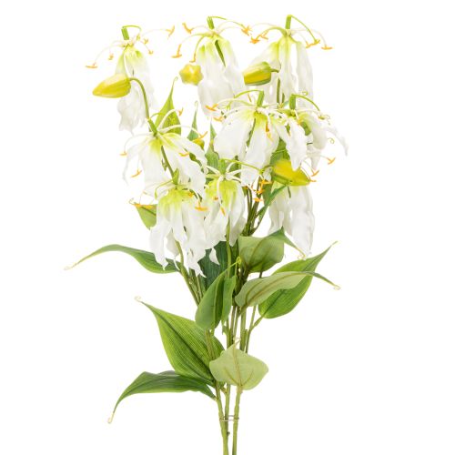 Künstlicher Gloriosa Blütenzweig weiss gelb aus Kunststoff und Stoff 80 cm 3er-Set