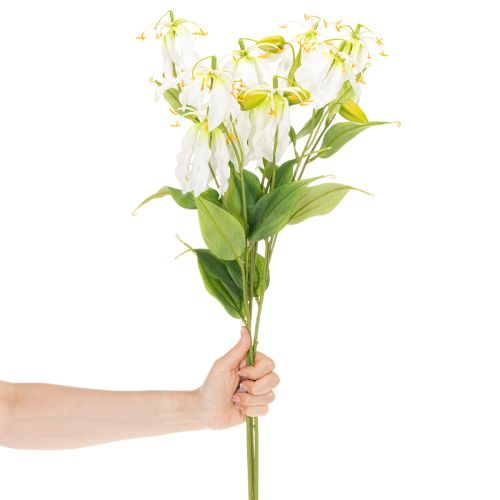 Künstlicher Gloriosa Blütenzweig weiss gelb aus Kunststoff und Stoff 80 cm 3er-Set | Floristik24.ch