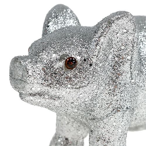 Artikel Glücksschwein 13cm Silber mit Glimmer 4St