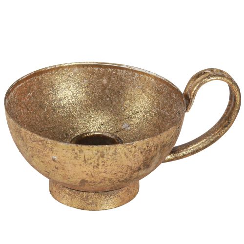 Floristik24 Goldene Tasse Deko mit Kerzenhalter Antik Gold Ø10cm H6,5cm