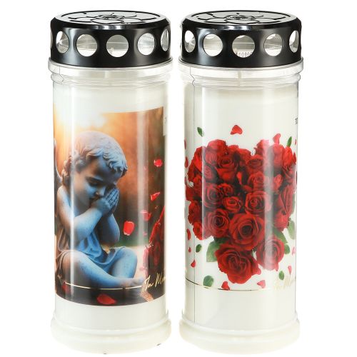 Grabkerze Rosen Grablicht Weiß 7 Tage Ø7,5cm H20cm 2St