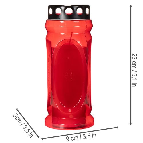 Grabkerze Rot Deckel Schwarz Gedenkkerze 4 Tage H22,5cm | Floristik24.ch