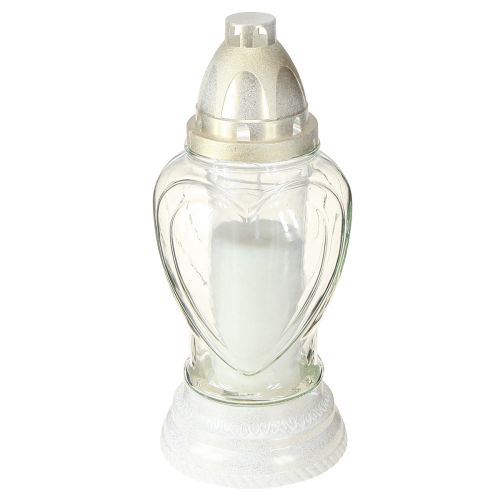 Floristik24 Grablicht Glas Herz Gravur Grablaterne Klar Ø11cm H26cm