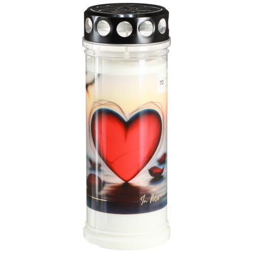 Floristik24 Grablicht Grabkerze mit Herz 7 Tage Ø7,5cm H20cm 1 St