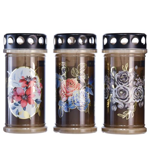 Floristik24 Grablichter Motivkerzen Blumen Ø7,5cmH16,5cm 3 Tage 3 St