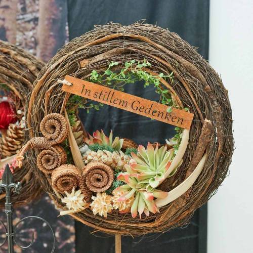 Floristik24 Grabschmuck Metallhänger „In stillem Gedenken“ Rost 25×3cm 6St