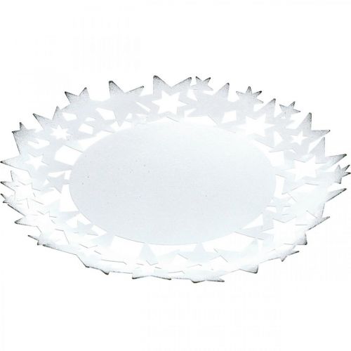 Artikel Weihnachtsteller Metall Dekoteller mit Sternen Weiß Ø34cm