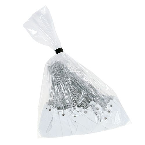 Artikel Weiße Hängeetiketten 18x60mm mit Metalldraht, Wetterfest, Ideal für Floristik und Geschenkbeschriftung, 250 Stück