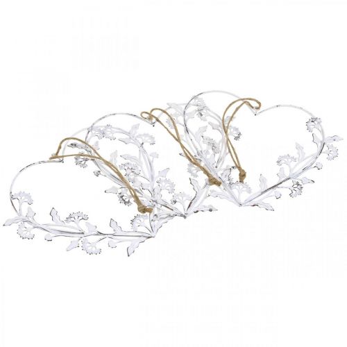 Floristik24 Deko Herz zum Hängen Vintage Pusteblumen Metall Weiß 17,5cm 3St