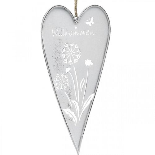 Floristik24 Deko Herzen Metall zum Aufhängen „Willkommen“ Weiß 11×22cm 2St