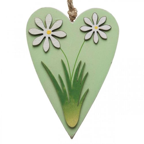Artikel Deko Herzen zum Hängen mit Blumen Holz Grün, Weiß 8,5×12cm 4St