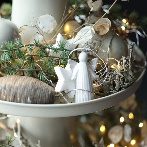 Engel Anhänger aus Keramik 8 cm grau 4er-Set für Weihnachtsbaum | Floristik24.ch