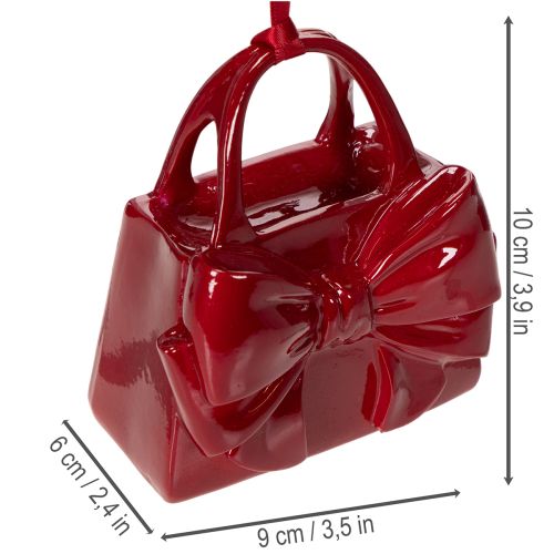 Deko-Handtasche mit Schleifenmotiv zum Aufhängen aus Polyresin 10 cm Bordeauxrot | Floristik24.ch