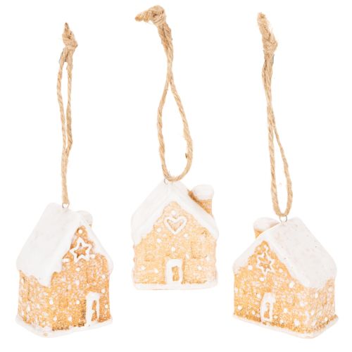 Keramik Lebkuchenhaus 6cm Hängedeko Set naturweiss 3 St. online kaufen | Floristik24.ch