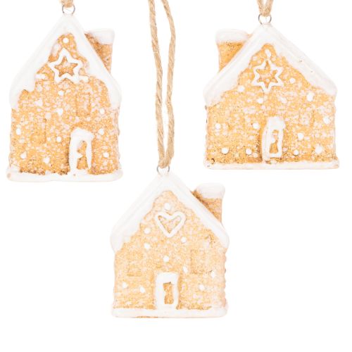 Keramik Lebkuchenhaus 6cm Hängedeko Set naturweiss 3 St. | Floristik24.ch