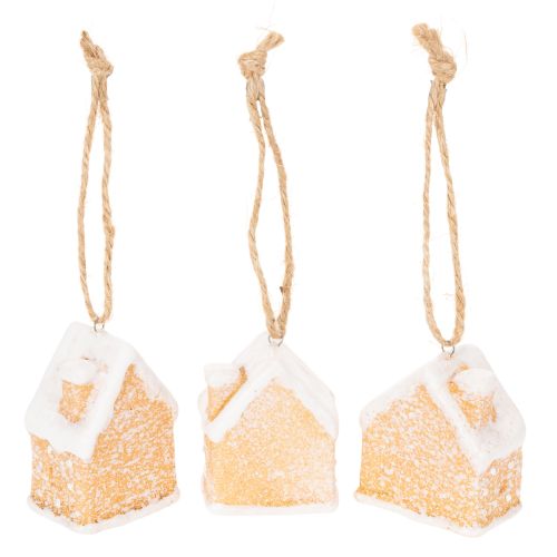 Keramik Lebkuchenhaus 6cm Hängedeko Set naturweiss 3 St. | Floristik24.ch