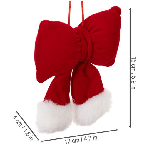 Stoffschleife aus rotem Flanell mit Plüschrand, 15 cm | Floristik24.ch