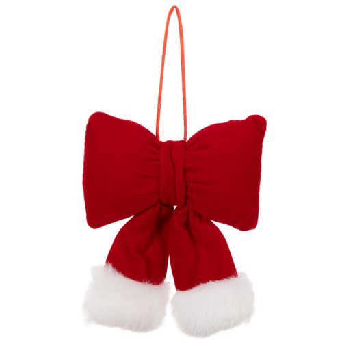 Stoffschleife aus rotem Flanell mit Plüschrand, 15 cm | Floristik24.ch