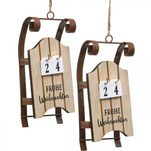 Floristik24 Deko Schlitten Holz Kalender Advent Rost L14,5cm 2 St