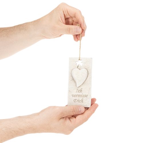 Anhänger Ich vermisse Dich Herzmotiv Dekoschild 12 cm cremebeige | Floristik24.ch