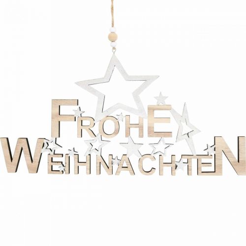 Floristik24 Holzdeko Frohe Weihnachten, Sterndeko, Dekohänger Advent Natur, Weiß H15cm B30cm 2St