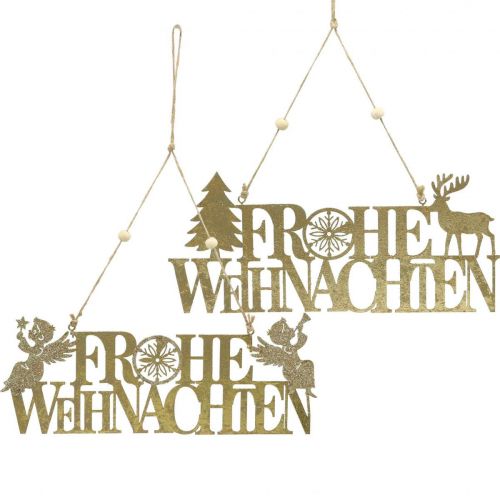 Weihnachtsdeko, “Frohe Weihnachten”, Rentier, Engel Golden 27/28×11cm 2er-Set