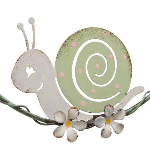Floristik24 Dekoring mit Schnecke, Frühlingsdeko, Metalldeko Grün / Rosa Ø14,5cm 2er-Set
