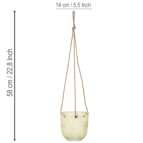 Hängetopf aus Glas mit Relief-Muster und Jutekordel, Ø 14 cm, Braun und Grün, 2 Stück | Floristik24.ch