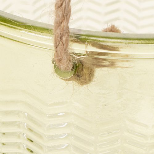 Hängetopf aus Glas mit Relief-Muster und Jutekordel, Ø 14 cm, Braun und Grün, 2 Stück | Floristik24.ch